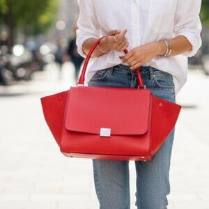AUTHENTIC CELINE Hand Bag Red Leather